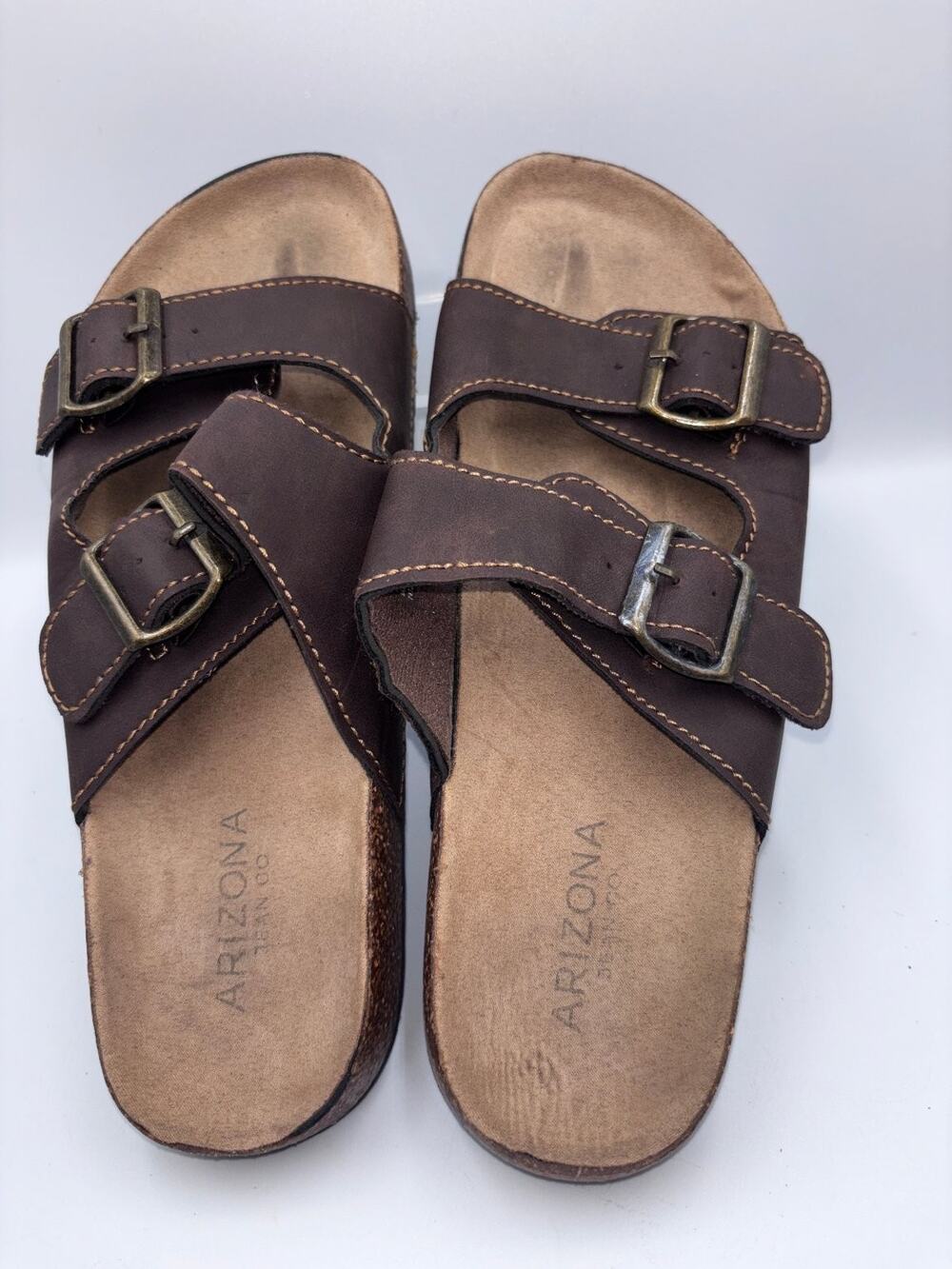 Arizona Jean Co Women's Brown Sandals US 9M Double Buckle Comfort Cork Footbed